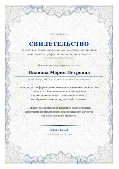 Свидетельство об использовании ИКТ